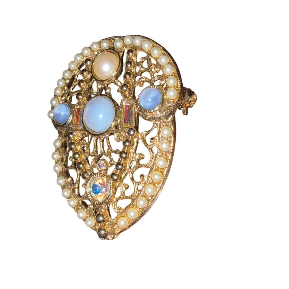 Acorn Cabochons, faux Pearls & AB Rhinestones Brooch - Picture 3 of 7